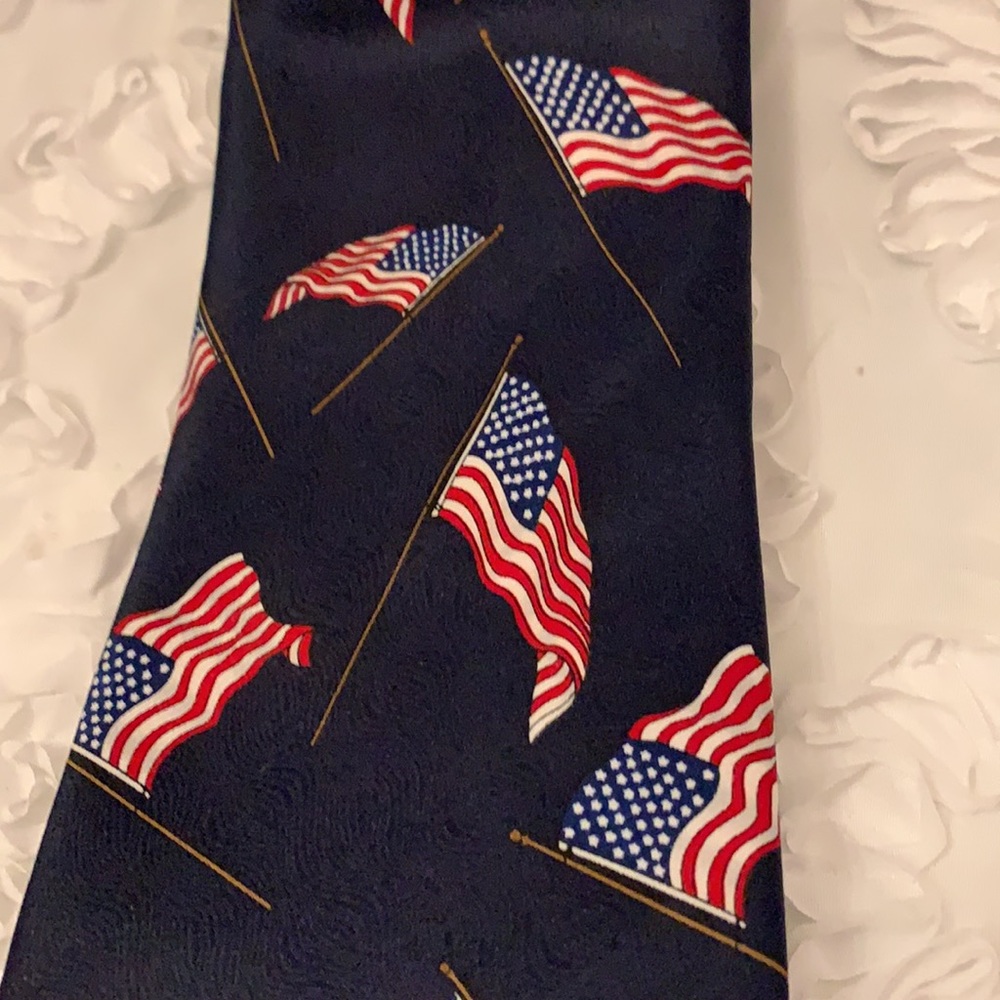 One America Navy Multiple Flags Tie Red White Blue Polyester Made in USA